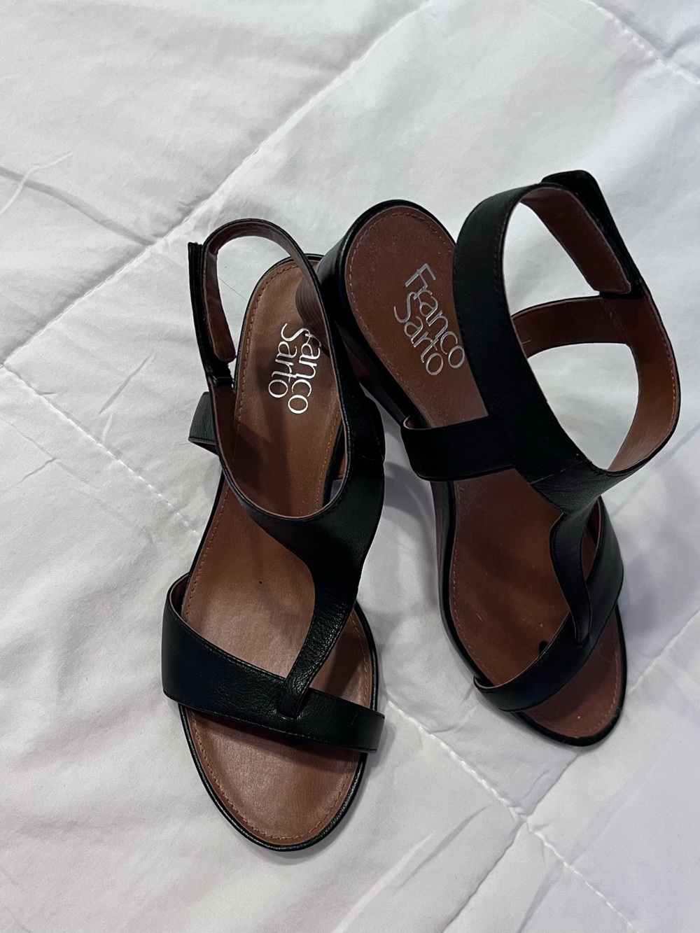 Franco Sarto Black Leather Strappy Ankle Sandals